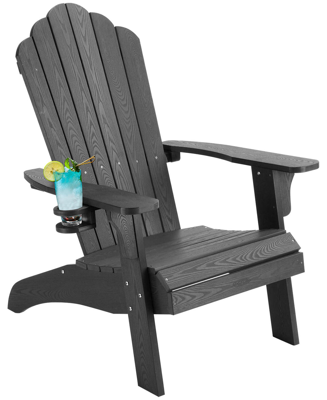 Oversized Adirondack Chair Weather Resistant with Cup Holder - Black