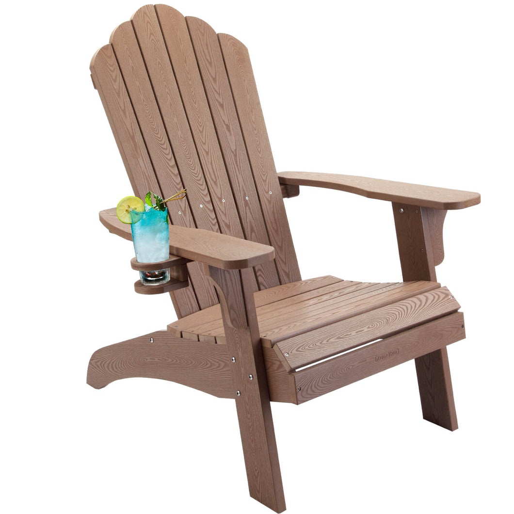 Oversized Adirondack Chair Weather Resistant with Cup Holder - Wood Color