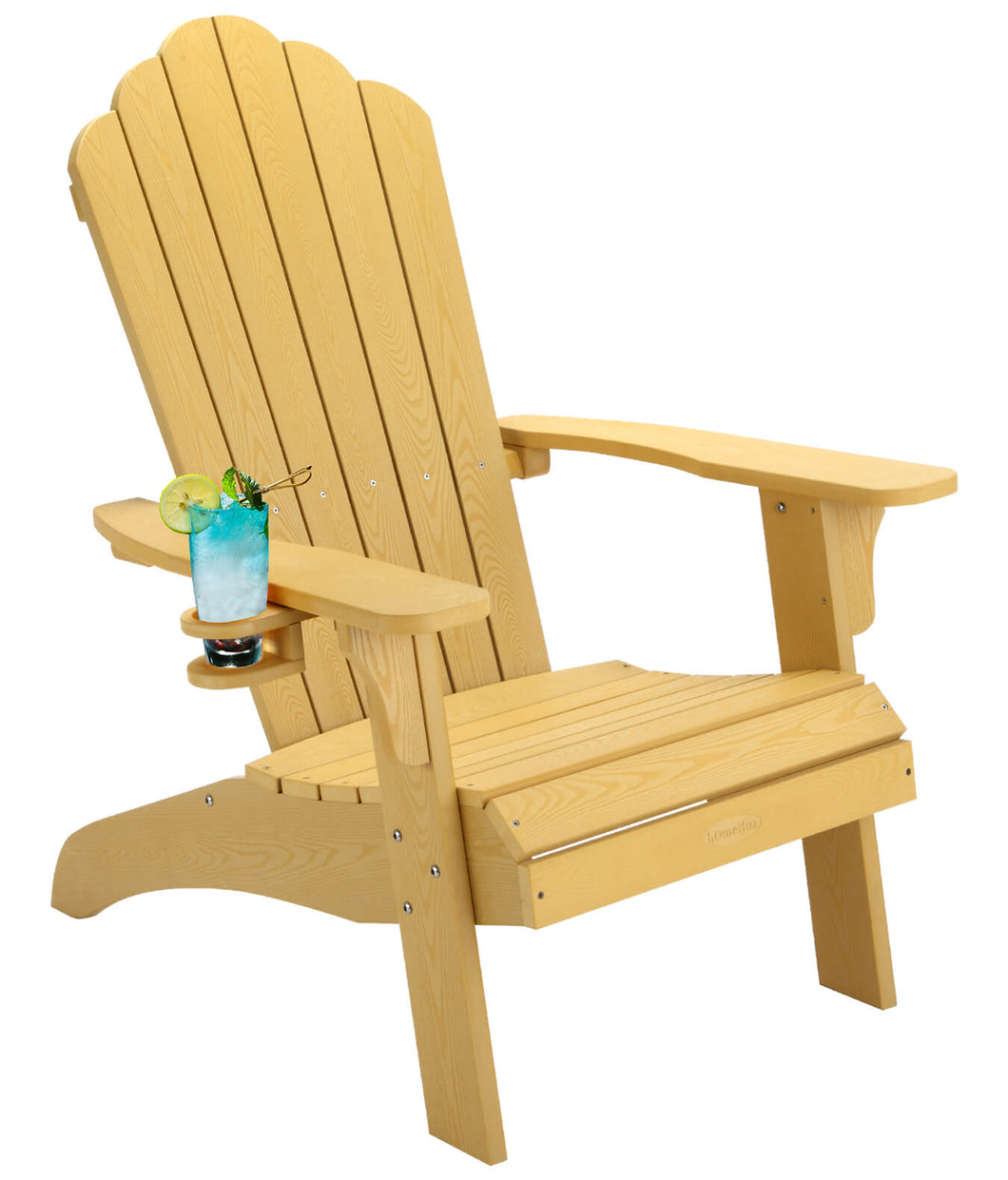 Oversized Adirondack Chair Weather Resistant with Cup Holder - Yellow