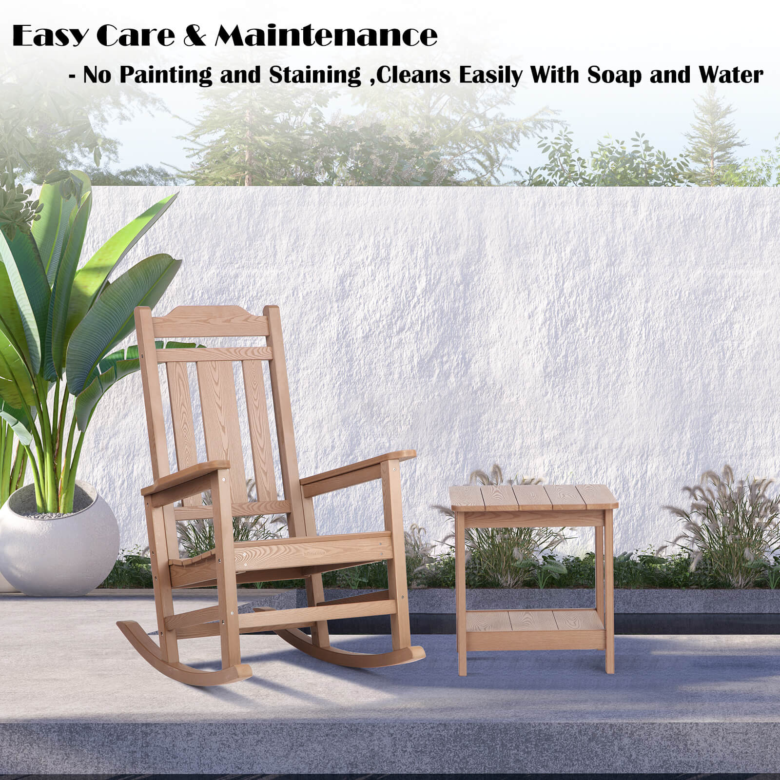 Weather Resistant Outdoor Indoor Rocking Chair Wood Color hOmeHua